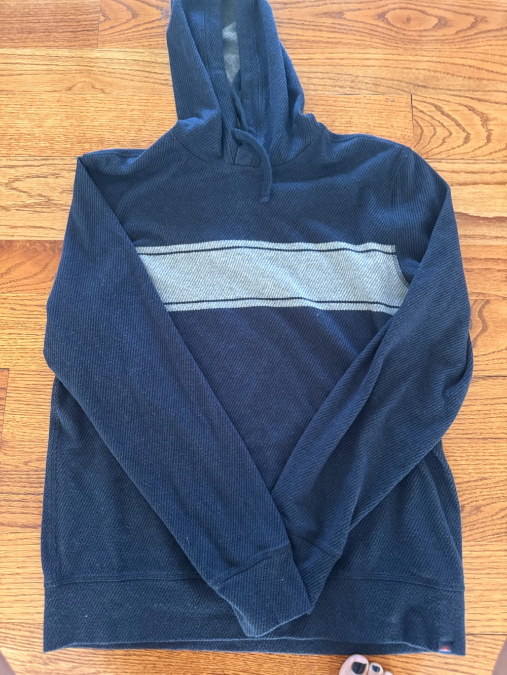 Faherty Navy Crewneck Hoodie with Light Gray Chest Stripe